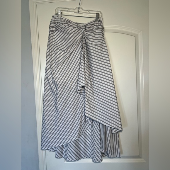 A.L.C. Diller Draped Cotton Midi Skirt asymmetrical black and white stripe - Picture 2 of 11